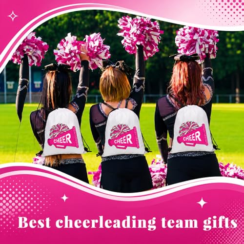 Kacctyen 24 Pcs Cheer Drawstring Backpack Cheer Team Gift Cheerleader Drawstring Gym String Bag Sports Party Favor Bulk(Pink) - color: Pink