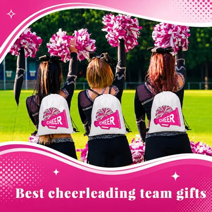 Kacctyen 24 Pcs Cheer Drawstring Backpack Cheer Team Gift Cheerleader Drawstring Gym String Bag Sports Party Favor Bulk(Pink) - color: Pink