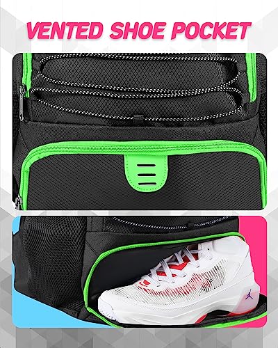 Basketball Bag Backpack for Men Women with Ball & Shoes Compartment 30L Capacity Lightweight Breathable Boys Girls Soccer Ball Bag Backpack Fit Volleyball Football Sports Travel School Gym - color: TK13Green
