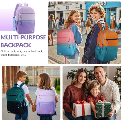 VASCHY School Backpack, Lightweight Classic Cute Aesthetic Bookbag Daypack for Teen Boys Girls Traveling/Gym/Middle School Lightweight Purple - color: Light Purple-l, size: Large-17in
