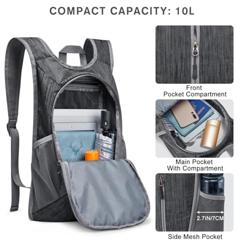 G4Free 10L Hiking Backpack Small Travel Hiking Daypack Lightweight Packable Backpack Casual Foldable Shoulder Bag - color: Black