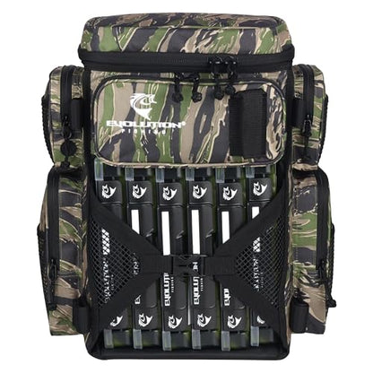 Evolution Fishing Drift Series Tackle Backpack, Outdoor Rucksack w/ 6 Fishing Tackle Trays, Heavy Duty - color: Tiger Stripe, size: 3600