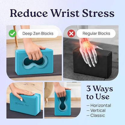 Deep-Zen® Yoga Blocks Wrist Support; Yoga Blocks 2 Pack with Knee Pads and Strap to Put Less Weight on Wrists; Durable, Versatile Yoga Brick Exercise Block Set, Blocks Yoga - color: Blue