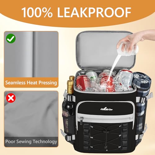 Cooler Backpack, 40 Cans Insulated Lunch Backpack Picnic Backpack for Men&Women, Durable Cooler Bag with 2 Leak Proof Compartments for Picnic, BBQ Camping, Lunch, Beach, Hiking, Black - color: Black&gray