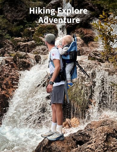 besrey Baby Backpack Carrier, Toddler Hiking Backpack with Safety 3-Height Seat, Adjustable Straps&Waist Belt, Foldable Frame Lightweight Large Capacity Child Carrier for Hiking (Klevin Blue) - color: Klevin Blue