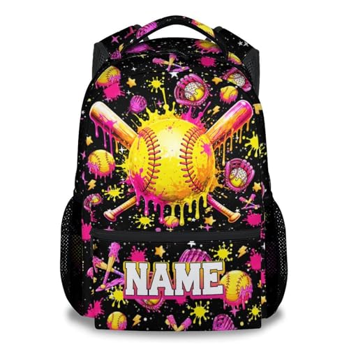 Softball Backpack for Girls, Personalized Kids Bookbag with Name - 17" Water-Resistant Sports School Bag for Elementary Kindergarten - color: Yellow