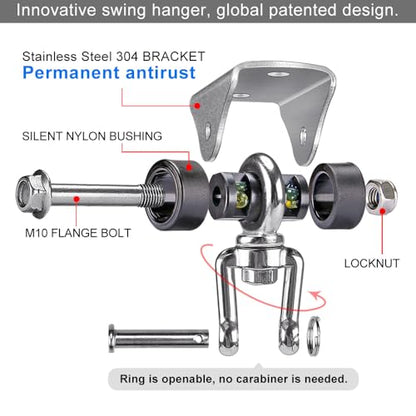 SELEWARE Anti-Squeaking Swing Hanger Stainless Steel Swing Set Hook Ceiling Mount Bracket for Hammock Chair Toddler Swing Yoga Swing Punching Bag 2 Packs - color: Silver ( 2 Pack 360° Swing Hanger )