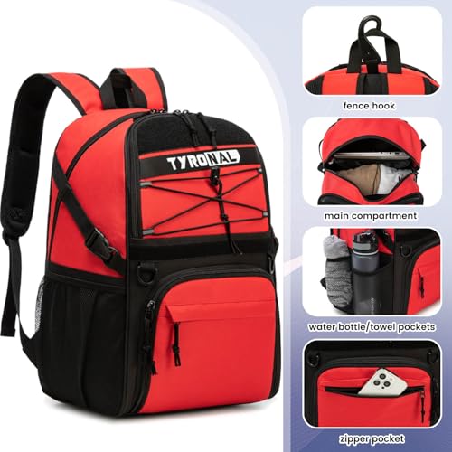 Basketball Bag Backpack with Ball Holder and Shoes Compartment - color: Red