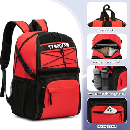 Basketball Bag Backpack with Ball Holder and Shoes Compartment - color: Red