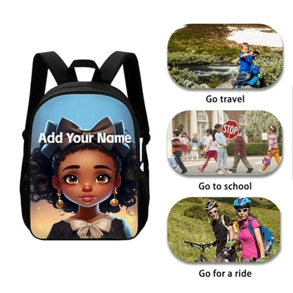 Personalized Backpacks for Girls 4-6/8-10 Afro Book Bag Kids Bookbag Girls 1st Grade/2nd Grade Custom Name School Bag with Water Bottles - color: African Black Girl-11