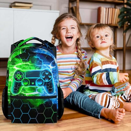 Gamer Backpack for Kids - 17 Inch Gamer Backpacks for Teen Boys, Cool Durable Toddler Schoolbag Gifts for Elementary Travel - color: Black