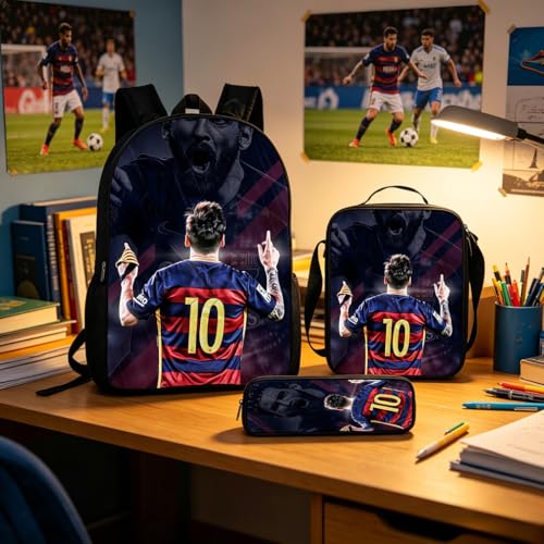 3 in 1 Soccer Star Print Backpack 17'' Large-Capacity Set 17'' Large-Capacity Set With a Fashionable and Personalized Style is Exquisitely Designed and Widely Applicable, Making it an Ideal Choice