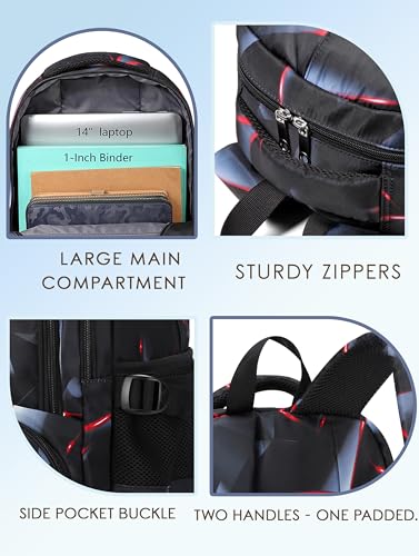 BLUEFAIRY Kids Backpack for Boys Elementary Primary School Bags for Childs Black Bagpack Book Bag Back to School Gifts for Son Mochilas Escolares para Niños 17" Large Compartment Black/Red - color: Black Red