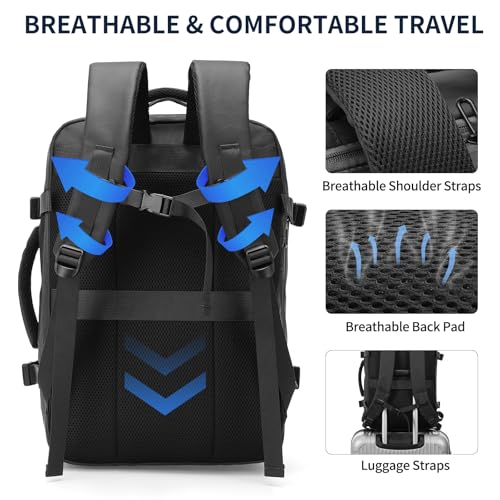 Travel Backpack for Men, 18 Inch Carry on Laptop Backpack with USB A/C Port, 40L Expandable TSA Flight Approved Bag Pack, Black, Black - color: Black