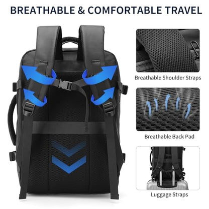 Travel Backpack for Men, 18 Inch Carry on Laptop Backpack with USB A/C Port, 40L Expandable TSA Flight Approved Bag Pack, Black, Black - color: Black