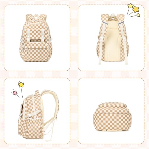 MUSEVOS Girls Backpack, Elementary Middle School Backpack, Large Capacity Kids Bookbag - color: Khaki