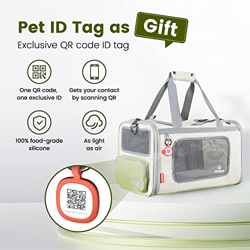 Pawaii Cat Carrier with ID Tag, TSA Airline Approved Soft Sided Collapsible Pet Travel Carrier, Portable Comfortable Convenient Foldable Cat Travel Bag | Up to 13 lbs, 16.9 x 10.6 x 10.6 in, QR pet ID tag, top entry, luggage sleeve, soft fleece pad, folda