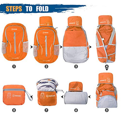 ZOMAKE Ultra Lightweight Packable Backpack 25L, Foldable Hiking Backpacks Water Resistant Small Folding Daypack for Travel(Orange) - color: Orange-b
