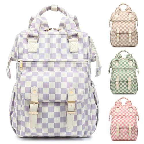 Corduroy Laptop Backpack for Women 15.6 Inch Stylish College School Bookbag, Business Work & Travel Computer Backpacks (Checkered Purple) - color: Corduroy Checkered Purple