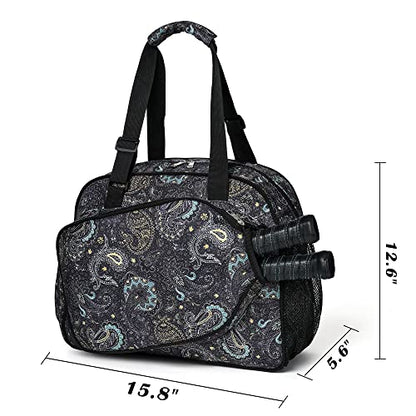 Boulder Bee Pickleball Tote Bag for Women with Paddle Holder - color: Brown cashew flower