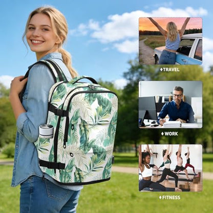 Travel Backpack with Shoe Compartment, 20L Large Capacity Laptop Backpack for Men Women, Tropical Leaves Daypack for Traveling Hiking Carry On