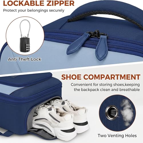 Vancropak 40L Carry On Travel Backpack, Flight Approved Expandable Weekender Bag with 3 Packing Cubes, Suitcase Backpack Fits 17" Laptop, Water Resistant Anti Theft Daypack Bag for Men Women, Blue - color: Blue