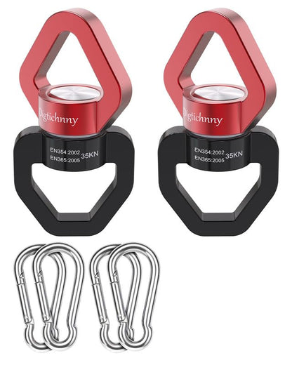 2 Pack Swivel Hook for Swing, 35KN Swing Spinner, Aluminium Alloy Swing Swivel for Children's Swing,Aerial Yoga,Web Tree Swing,Hanging Hammock Indoor Outdoor(Black-Red with 4 Carabiners) - style: Black Red-2 Pack with 4 Carabiners