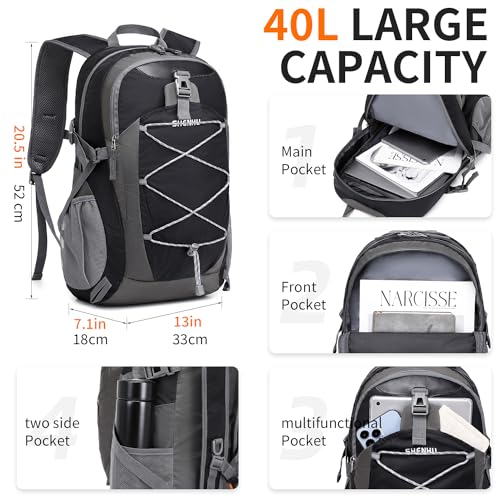40L Hiking Backpack Lightweight Daypack Waterproof Travel Camping Backpack for Men Women Sport Packable - color: A9-black