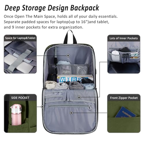 MAXTOP Deep Storage Laptop Backpack Business Anti-theft Backpacks[Water Resistant] College School Computer Bookbag Fits 17 Inch Laptop - color: Olive, size: 17 inch, style: Daypack Backpacks
