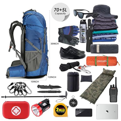 75L Hiking Backpack with Rain Cover Waterproof Camping Backpack Shoes Warehouse for Men Women, Frameless - color: Navy, size: 75L