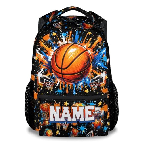 Basketball Backpack for Boys, Personalized Kids Basketball Bookbag with Name - 17" Sports School Backpack for Elementary Middle School - color: Orange