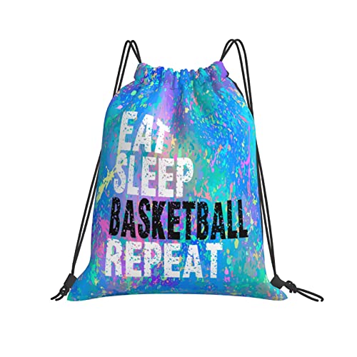 Drawstring Backpack Gym String Bag Sports Drawstring Sackpack For Women Men - color: Eat Sleep Basketball Repeat
