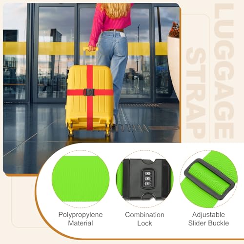 MECCANIXITY Luggage Straps with Combination Lock Adjustable Suitcase Belt Strap for Suitcase Briefcase Backpack Travel, Fluorescent Green, Pack of 4 - color: Fluorescent Green