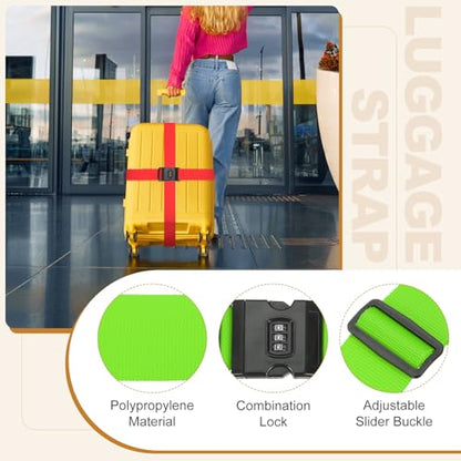 MECCANIXITY Luggage Straps with Combination Lock Adjustable Suitcase Belt Strap for Suitcase Briefcase Backpack Travel, Fluorescent Green, Pack of 4 - color: Fluorescent Green