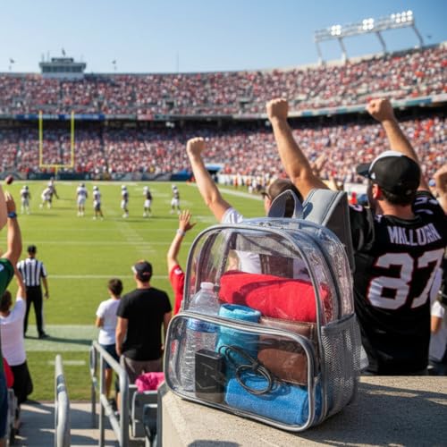 Crosstime Clear Backpack Stadium Approved 12x6x12 - Clear Bag with Reinforced Straps, Durable PVC for Stadium Events, Sports, Festivals, Concerts, Games, Women & Men - Gray - color: Grey