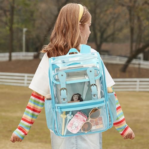 Heavy Duty Clear Backpack Stadium Approved Transparent Backpacks for School College Festival Work Travel (Sky Blue) - color: Sky Blue