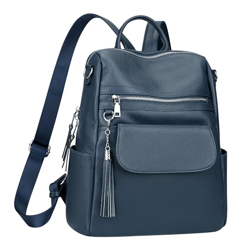 ALTOSY Genuine Leather Backpack Purse for Women Large Convertible Shoulder bag Ladies Crossdody Bag with Tassel(S115 Indigo Blue) - color: Indigo Blue