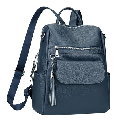 ALTOSY Genuine Leather Backpack Purse for Women Large Convertible Shoulder bag Ladies Crossdody Bag with Tassel(S115 Indigo Blue) - color: Indigo Blue