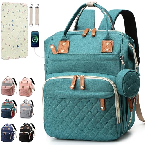 SHITIESHOU Diaper Bag Backpack Baby Bag, Baby Girl Boy Diaper Bag for Dad Mom with Pad, 16 Pockets, Pacifier Case, Large Diaper Bags Unisex for Travel (Green) - color: Green