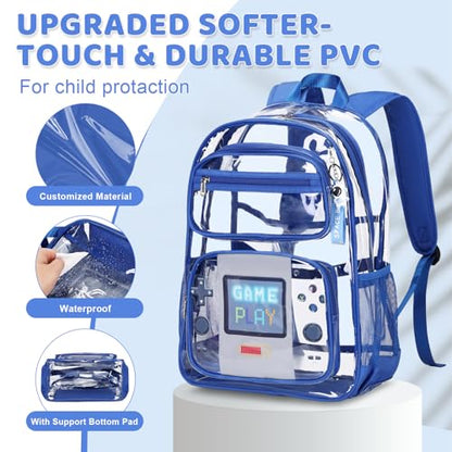 ACESAK Clear Backpack for Boys Girls - 3 Pcs Clear Heavy Duty with Lunch Bag - See Through Backpack Stadium Approved - color: Blue Game