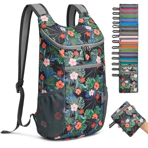 G4Free Lightweight Packable Hiking Backpack for Men Women Small Hiking Daypacks Foldable Shoulder Pack Casual Outdoor Bag - color: Black Flower, size: Small