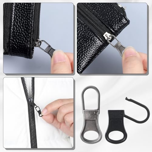 Metal Replacement Zipper Pull Tab, 10 PCS Detachable Zipper Pull Replacement Removable Zippers Repair Kit Zippers Clips for Jackets, Jeans, Backpacks, Purses, Coat, Pants, Suitcase, Purse, Small Holes