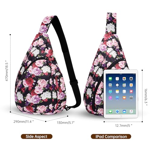 HUA ANGEL Crossbody Sling Bag for Men & Women Lightweight Waterproof Chest Shoulder Bag for Travel Hiking & Everyday Use - color: W-red Purple Flower