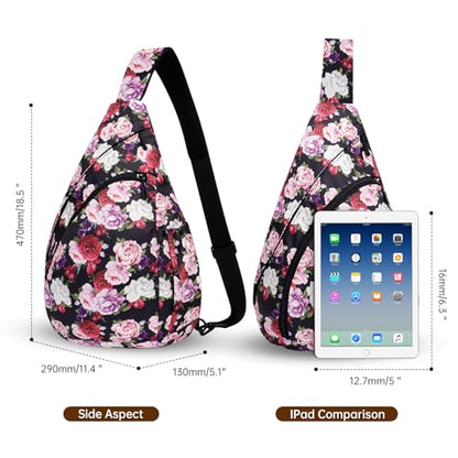 HUA ANGEL Crossbody Sling Bag for Men & Women Lightweight Waterproof Chest Shoulder Bag for Travel Hiking & Everyday Use - color: W-red Purple Flower