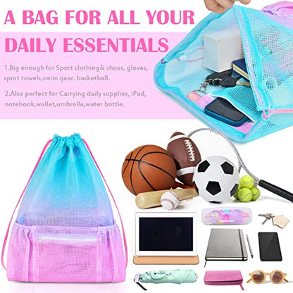 Fiodrimy Mesh Drawstring Backpack Bag Beach Bag with Zipper Pocket Gym Backpack Bag for Swimming Gear Gym Storage Bag for Adult Kids (Pink) - color: Pink