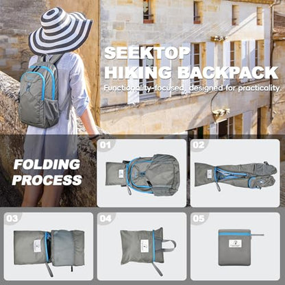 Seektop 15L Small Lightweight Hiking Backpack for Men Women Foldable Packable UltraLight Daypack for Travel Daily Outdoor - color: Gray