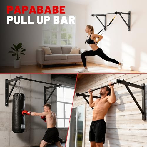 PAPABABE Wall Mounted Pull Up Bar, Chin Up Bar, Strength Training Pull-Up Bars Chin Up Bars for Home Gym - style: 52 inch