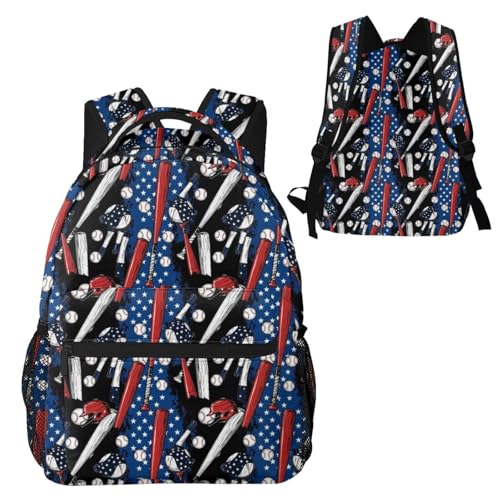 Casual Travel Backpack Patriotic Usa Retro American Flag Baseball Print Art for Men Women, Lightweight Water Resistant Commuter Daypack with Laptop Compartment and Side Mesh Pockets - color: Pattern (235)
