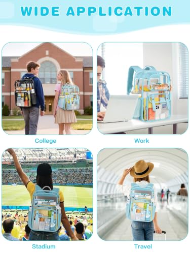 Clear Backpack Heavy Duty Transparent Bookbag, PVC See Through Backpack with Comfort Shoulder Straps for College Work Travel - color: Blue