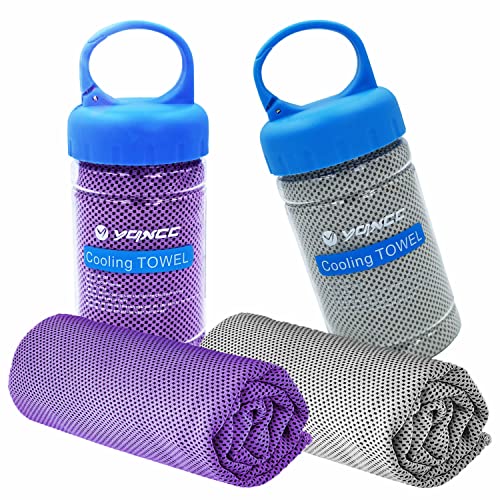 YQXCC 2 Pack Cooling Towels (47"x12"), Ice Cool Neck Towel, Soft Breathable Microfiber for Yoga, Golf, Gym, Running, Camping & Hot Weather - color: Purple/Light Gray
